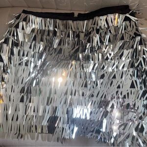 Silver Sequin Fringe Mini Skirt - Shimmery Party Skirt